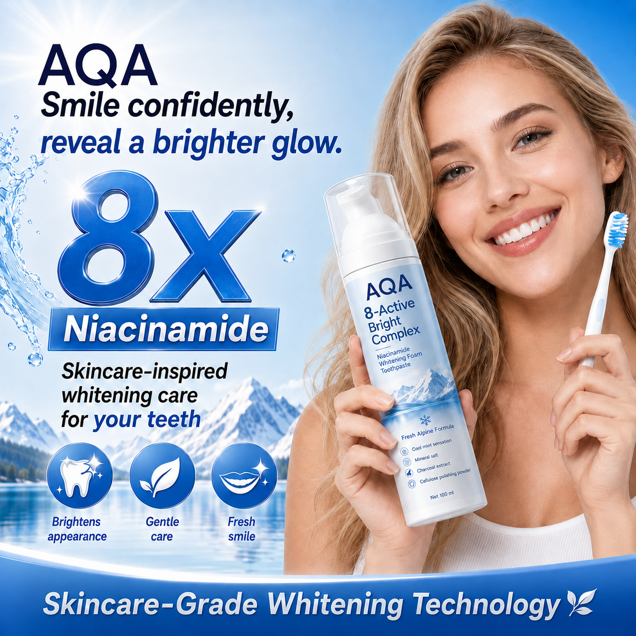 [Professional Grade] AQA Niacinamide Foaming Toothpaste 8X