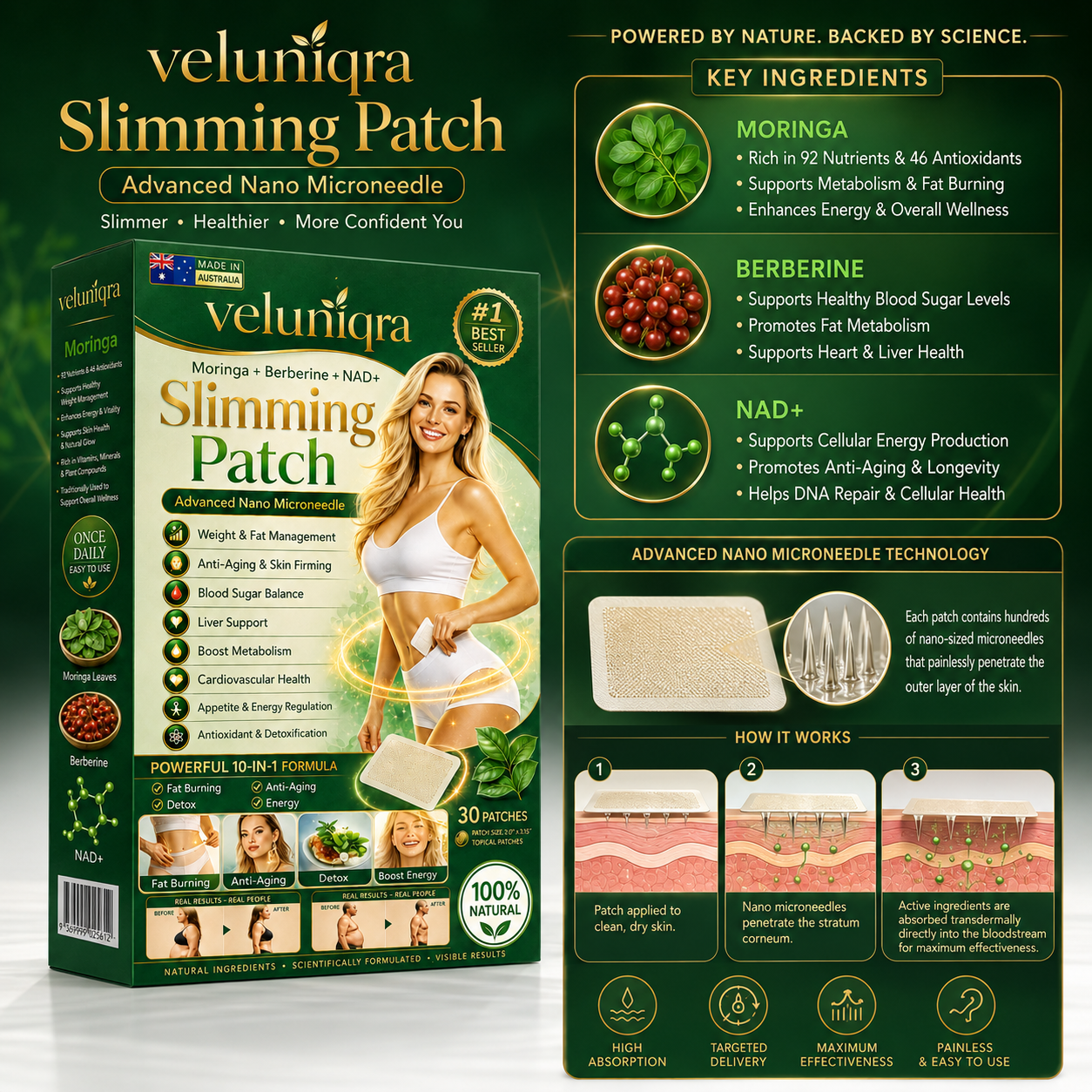 Veluniqra Moringa + Berberine + NAD+ Weight Management Patch