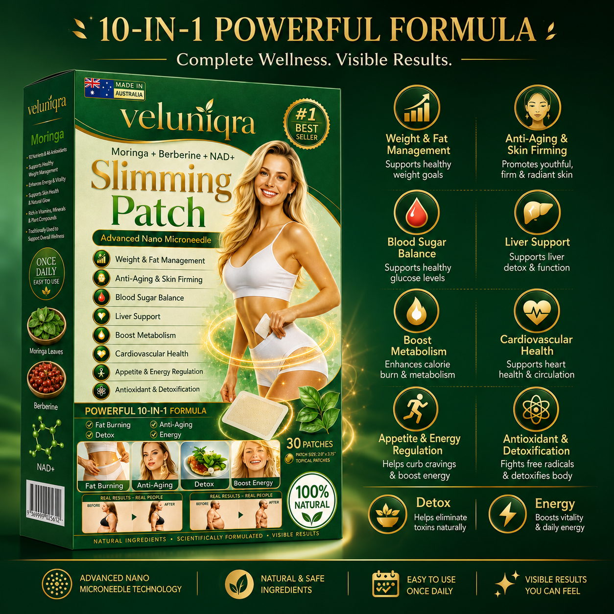 Veluniqra Moringa + Berberine + NAD+ Weight Management Patch