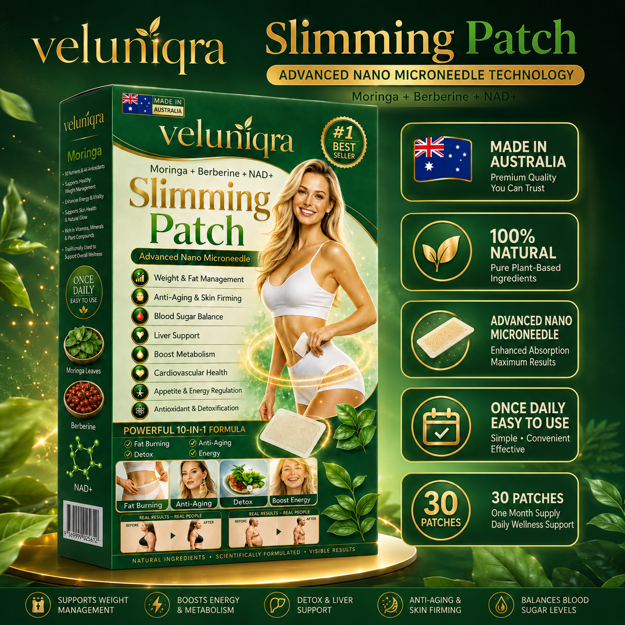Veluniqra Moringa + Berberine + NAD+ Weight Management Patch
