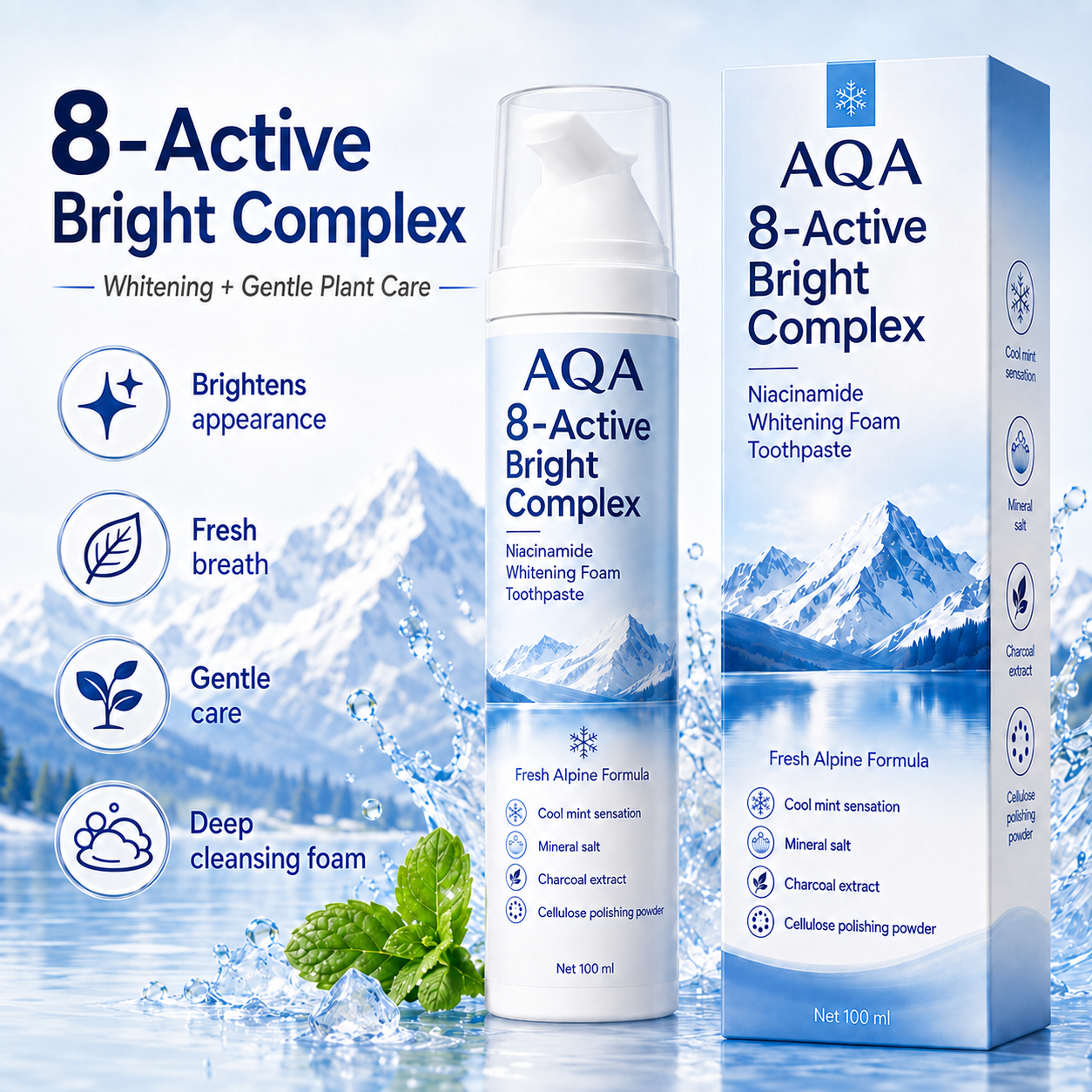 [Professional Grade] AQA Niacinamide Foaming Toothpaste 8X