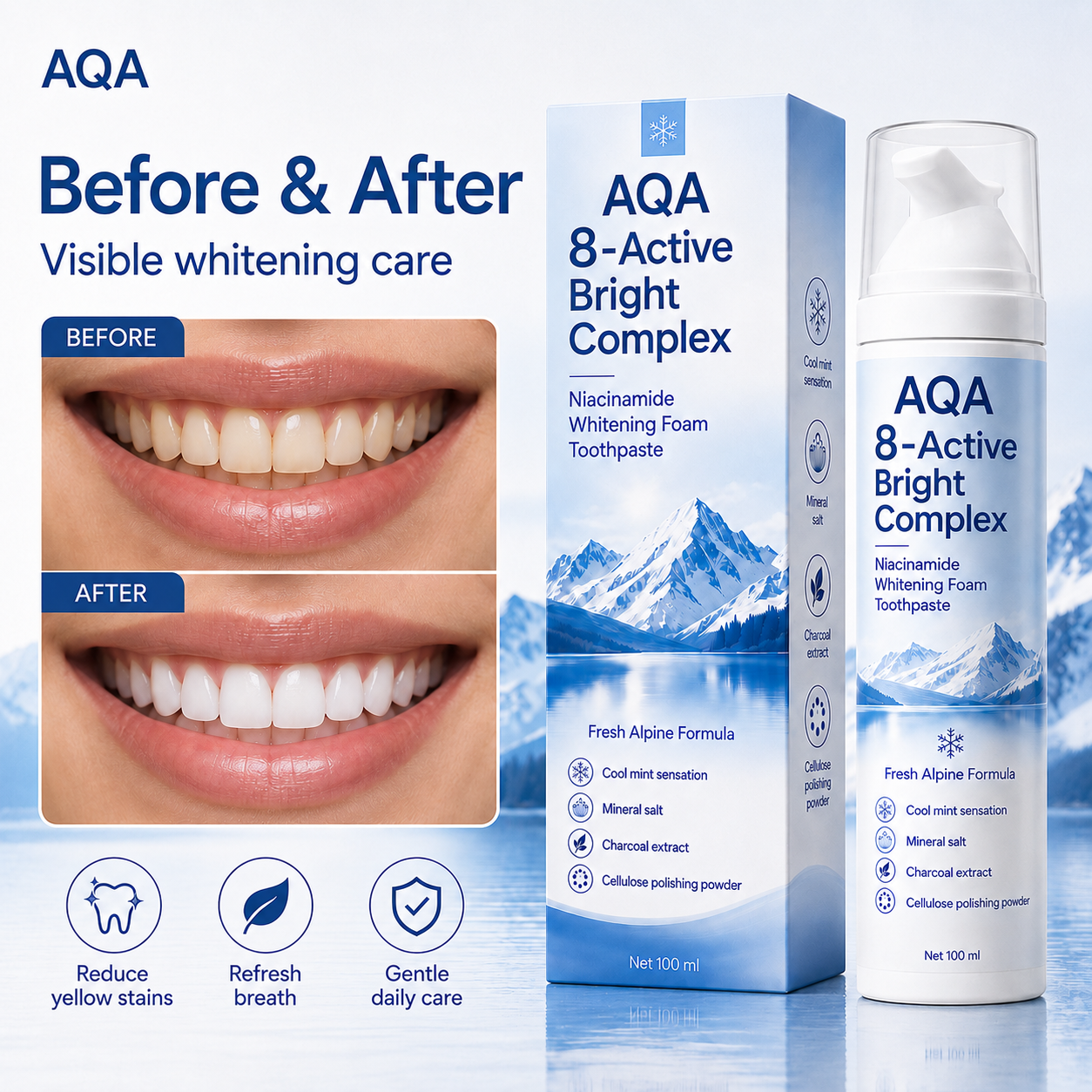 [Professional Grade] AQA Niacinamide Foaming Toothpaste 8X