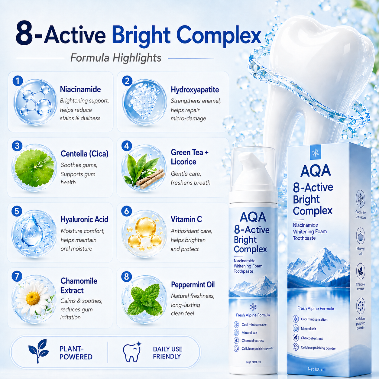 [Professional Grade] AQA Niacinamide Foaming Toothpaste 8X