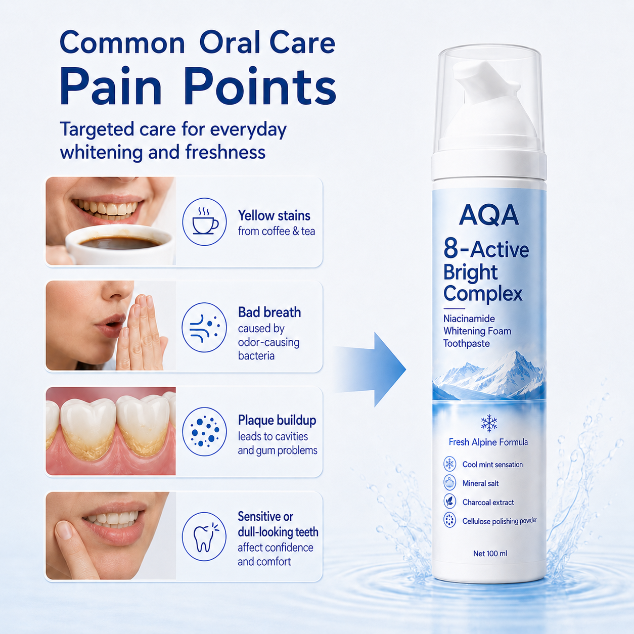 [Professional Grade] AQA Niacinamide Foaming Toothpaste 8X