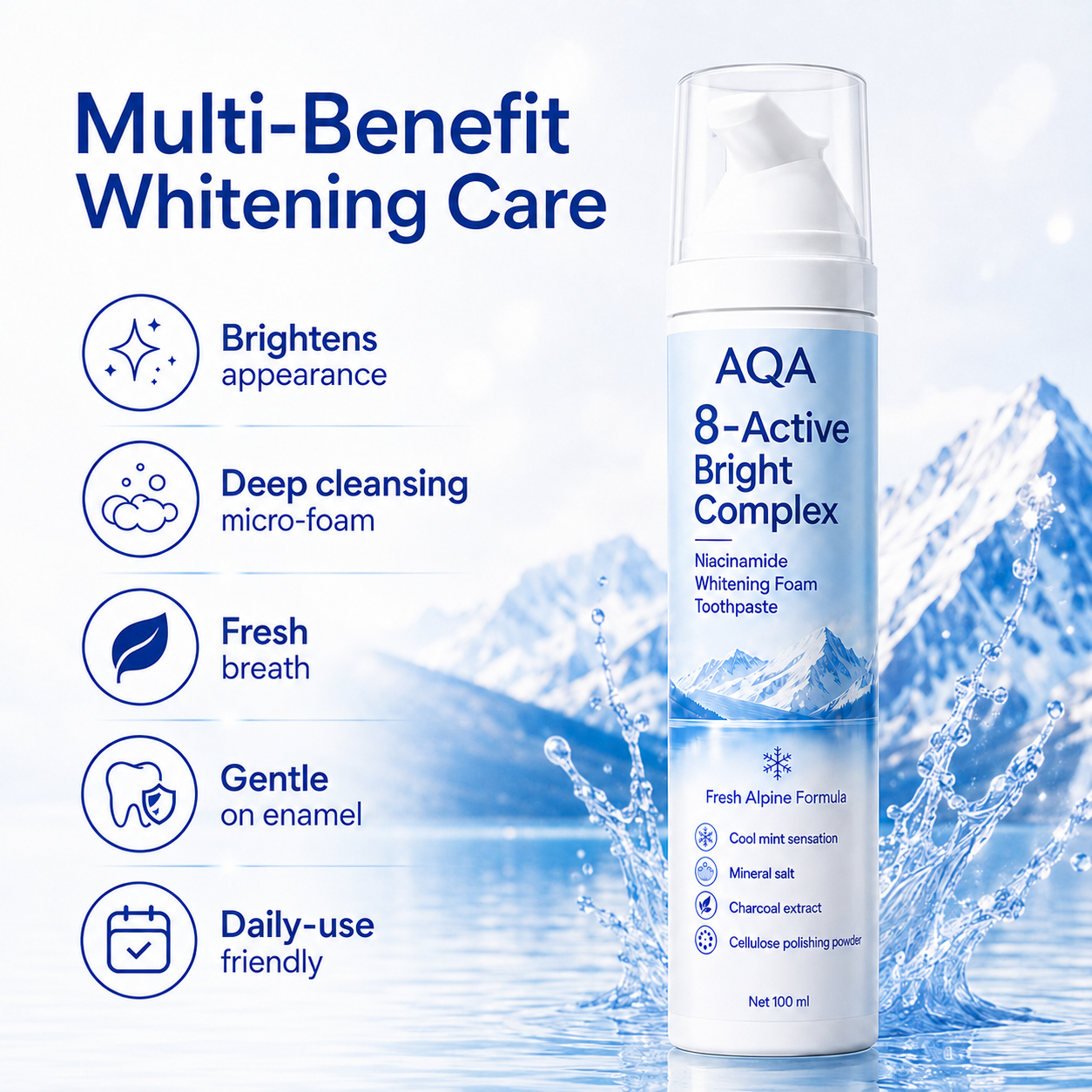 [Professional Grade] AQA Niacinamide Foaming Toothpaste 8X