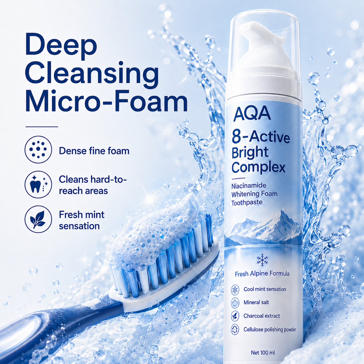 [Professional Grade] AQA Niacinamide Foaming Toothpaste 8X